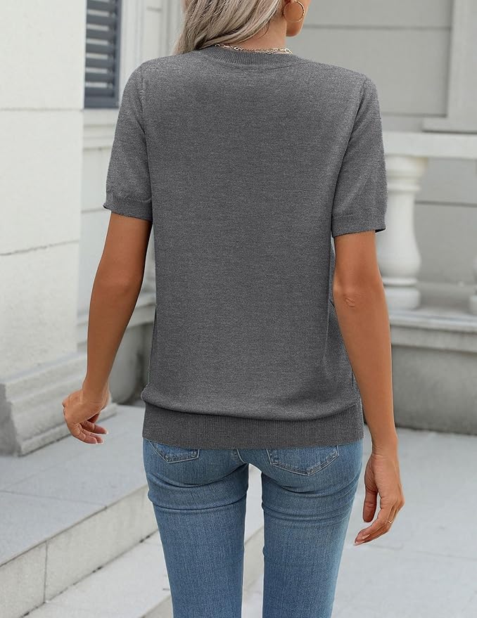 Zeagoo Womens Summer Short Sleeve Tops Crew Neck Lightweight Pullover Sweaters Loose Dressy Casual Blouse Basic Clothes