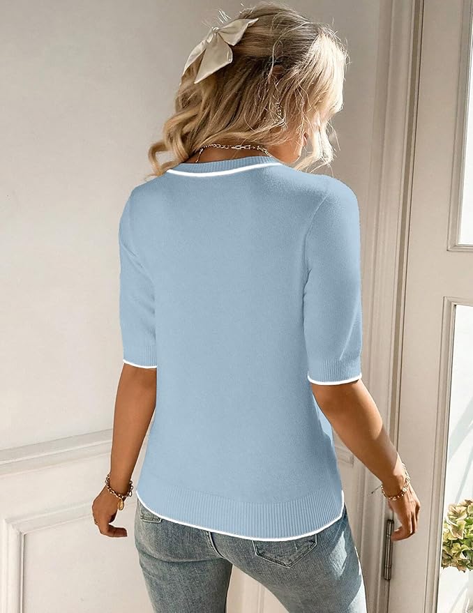 Zeagoo Women Short Sleeve Sweater Summer Crew Neck Dressy Casual Soft Knit Pullover Tops Trendy