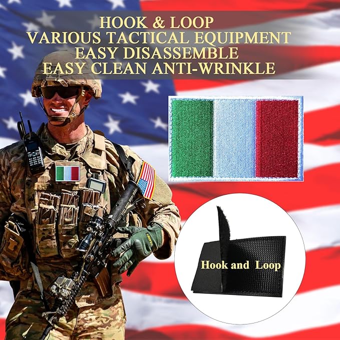 EmWoot 2PCS Italy Flag Patch Embroidered Morale Patch Military Tactical Patches Hook and Loop