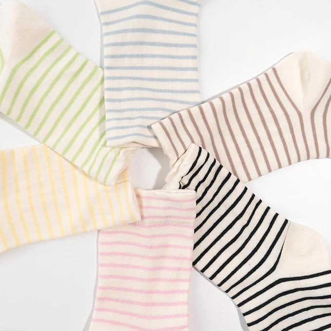 Kikiya Women's Cotton Crew Socks - Cute Flower Graphic Polka Dot Striped Heart Patterned - Ladies Girls Casual Socks Size 6-8
