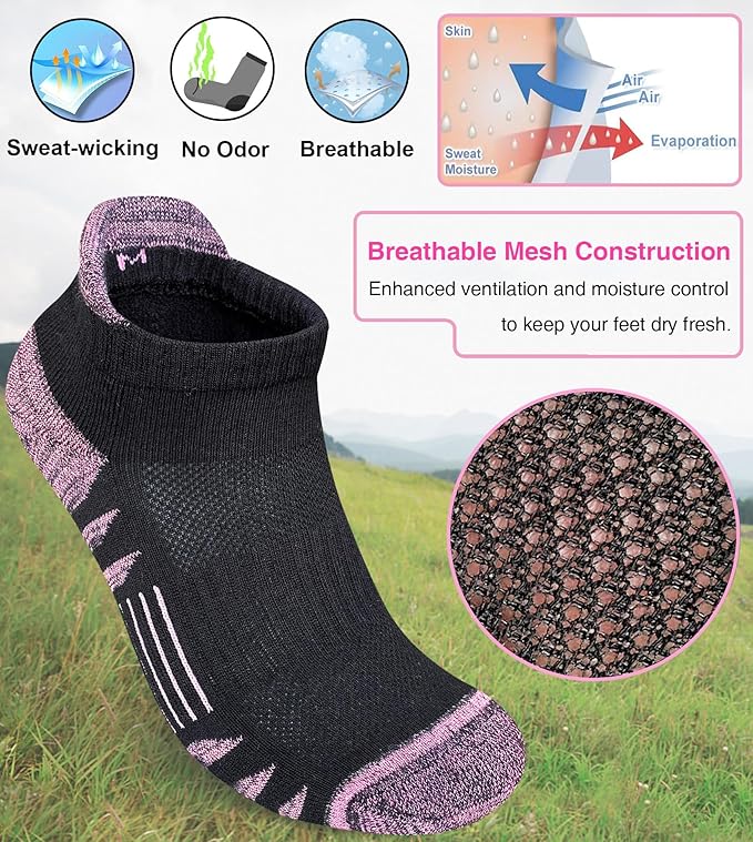 Heyoboy Womens Ankle Anti-blister Thick Cushioned Wicking Odor Resist Athletic Running Socks 5 Pairs