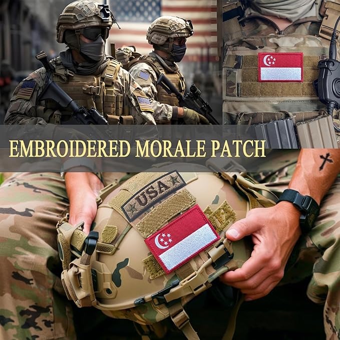 EmWoot 2PCS Singapore Flag Patch Embroidered Morale Patch Military Tactical Patches Hook and Loop