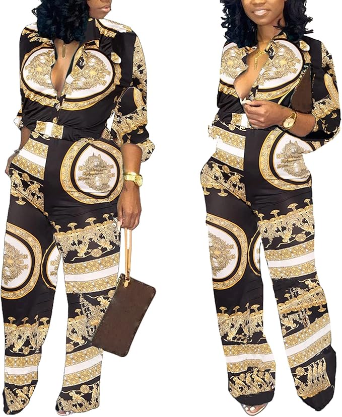 SeNight Women's Jumpsuits Elegant Business Casual Button Down V Neck Long Sleeve Strap Straight Long Pants With Pockets