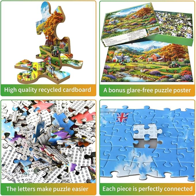 HUADADA 1000 Piece Puzzles for Adults - Country Life - Jigsaw Puzzles for Adults and Kids 1000 Piece Educational Games Colorful Puzzles for Home Decoration