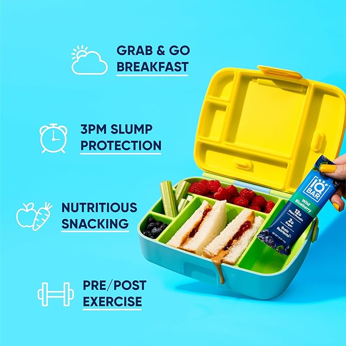 IQBAR Brain and Body Plant Protein Bars - Wild Blueberry - 24-Count - Keto, Vegan, Low Carb, High Fiber, Gluten Free, Dairy Free, Low Sugar Snack with Nutrients for Focus, Energy, Meal Replacement