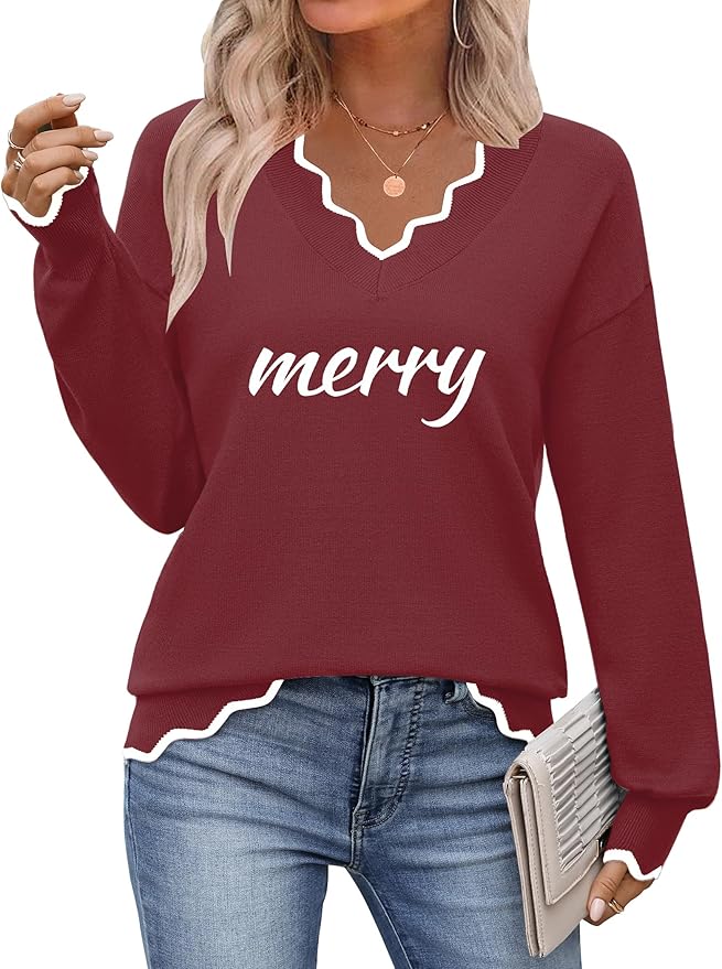 Zeagoo Women's 2026 Fall V Neck Sweater Casual Long Sleeve Lightweight Ribbed Knit Pullover Sweaters Dressy Casual Tops