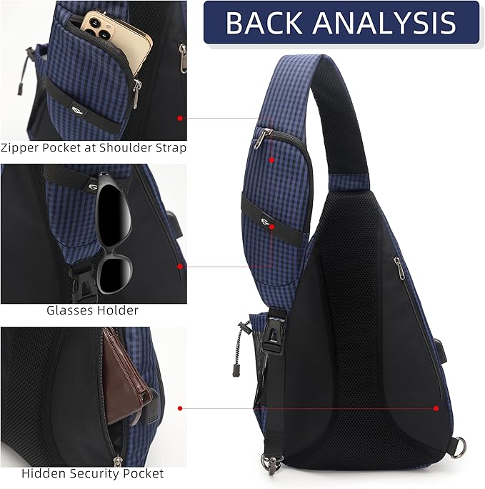 TurnWay Water-Proof Sling bag/Crossbody Backpack/Shoulder Bag with USB Charging Port for Travel, Hiking, Cycling, Camping