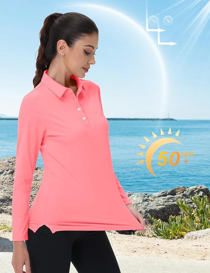 MAGCOMSEN Women's Polo Shirts Long Sleeve Golf Shirt Quick Dry UPF 50+ Sun Protection Lightweight Tennis Shirts