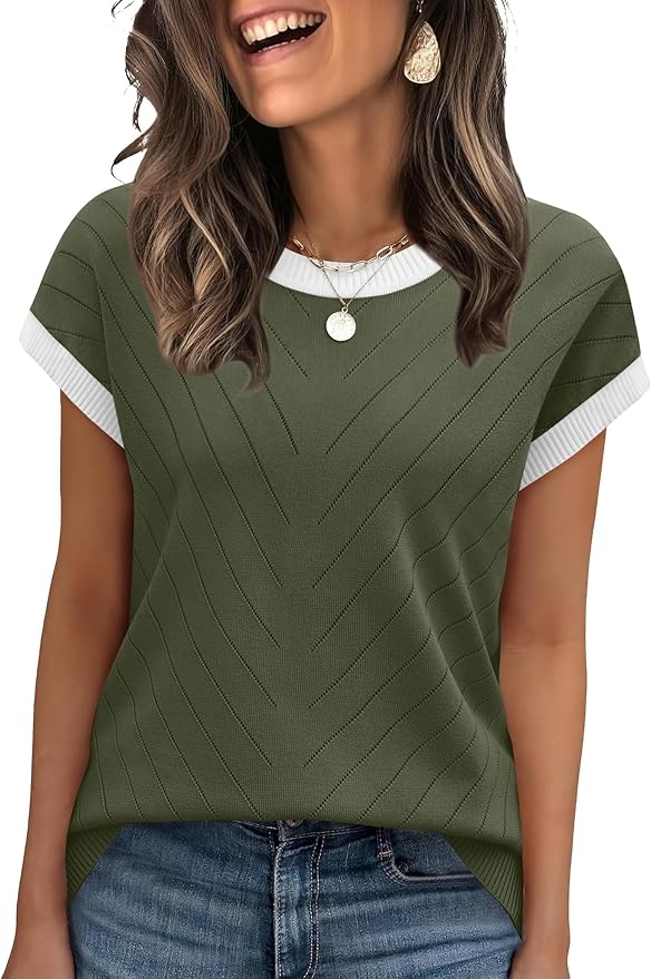WIHOLL Short Sleeve Sweater for Women Summer Tops 2026 Business Casual Outfits Beach Vacation Clothes