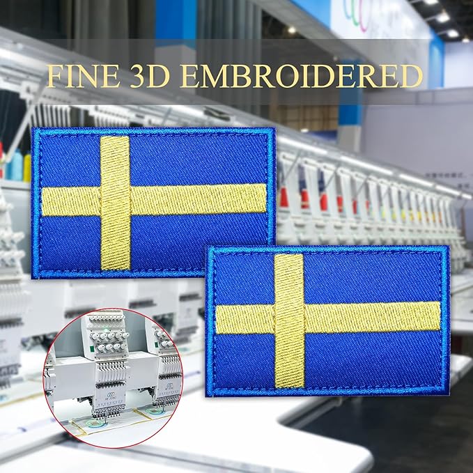 EmWoot 2PCS Sweden Flag Patch Embroidered Morale Patch Military Tactical Patches Hook and Loop