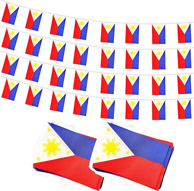 Yamiuo 100 Ft Philippine String Flag - 76 Pcs Mini Banner Flags for Sports, Bars, School Festivals & Parties