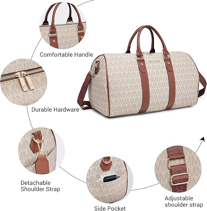 Women PU Leather Monogrammed Duffel Bag for Men- Scratch-Resistant Waterproof, Multi-Pocket Design, Large Capacity Carry-On for Gym Yoga Work Travel Weekender