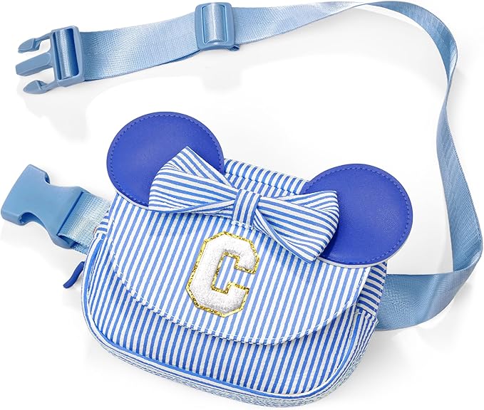 QLOVEA Birthday Gifts for Kids Girls - Birthday Gifts for 4 5 6 7 8 Year Old Girls, Initial Crossbody Bag Letter Belt Bag Fanny Pack Sling Bags Purse for Girl Kids BlueC