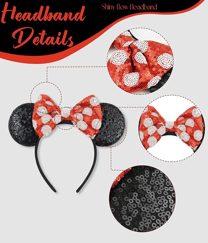 LIHELEI Minnie Ears Mouse Ears Headband with Sequin Bows, Headbands for Women Halloween Costume, Headwear Hair Accessories for Women - Minnie Ears