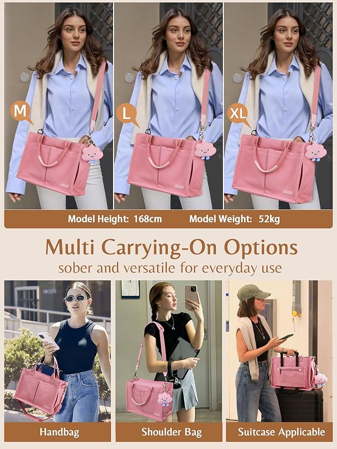 BESBESME Canvas Tote Bag for Women with Zipper & Compartments– Large Work & College Laptop Tote Crossbody Shoulder Bag