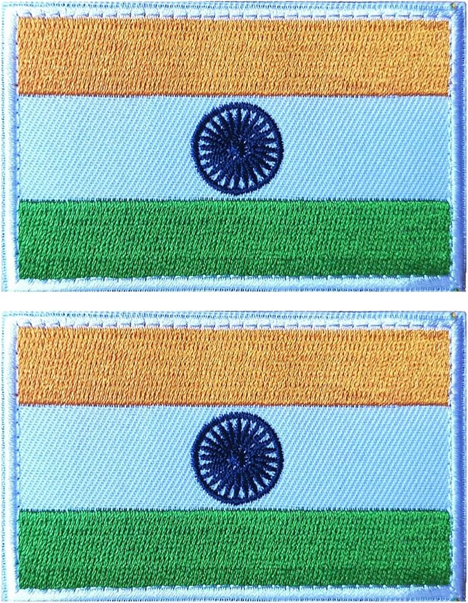 EmWoot 2PCS India Flag Patch Embroidered Morale Patch Military Tactical Patches Hook and Loop
