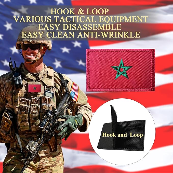 EmWoot 2PCS Morocco Flag Patch Embroidered Morale Patch Military Tactical Patches Hook and Loop