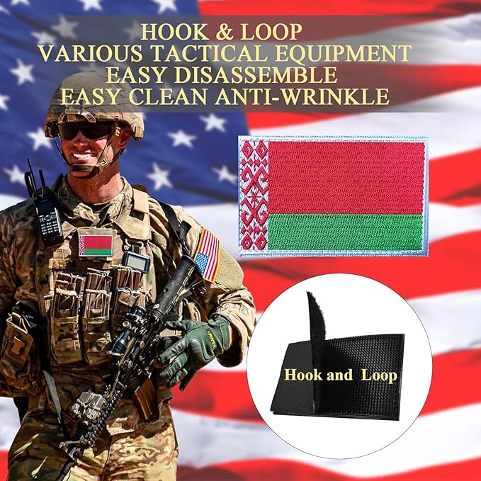 EmWoot 2PCS Belarus Flag Patch Embroidered Morale Patch Military Tactical Patches Hook and Loop