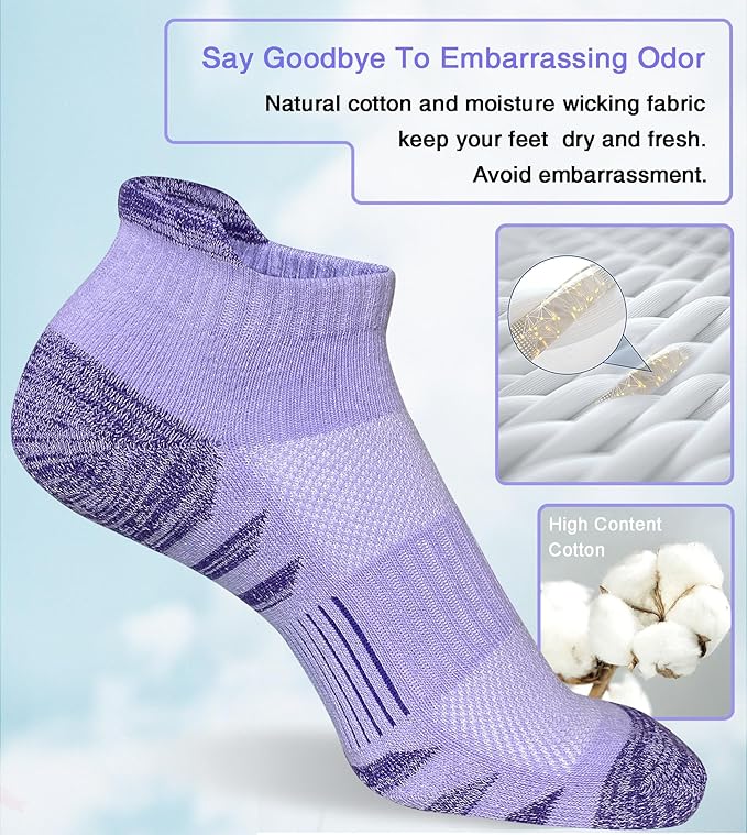 Heyoboy Womens Ankle Anti-blister Thick Cushioned Wicking Odor Resist Athletic Running Socks 5 Pairs