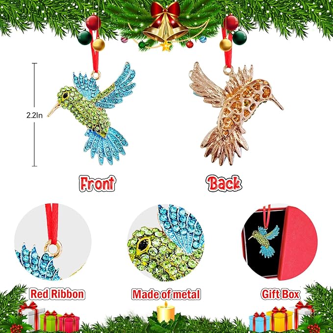 Ushinemi Hummingbird Ornaments for Christmas Tree, Hanging Hummingbird Ornament Xmas Tree Decor, Sparkles Keepsake Gifts for Mom Grandma Women Girls Sisters