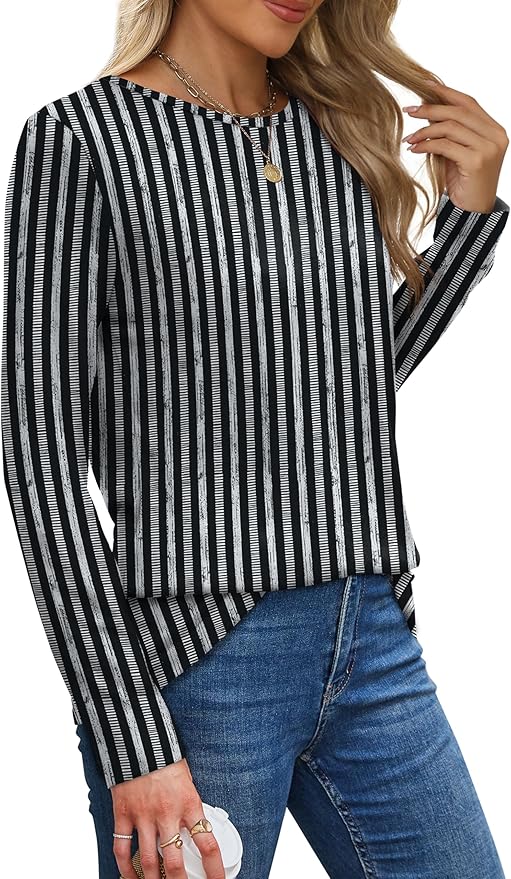 XIEERDUO Long Sleeve Shirts for Women Casual Crew Neck Basic Fall Tops Loose Fit Comfy