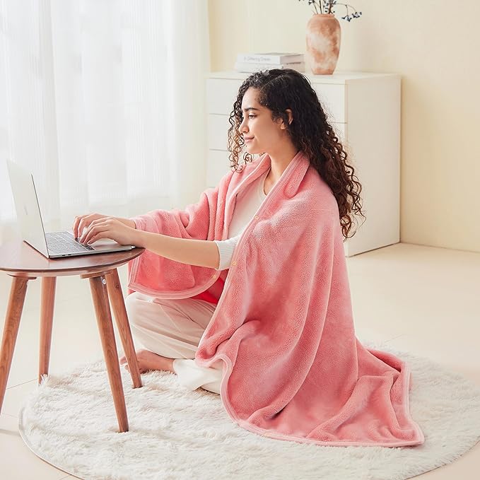 Mellowdy Shawl Blanket Pillow 2-in-1 with Sleeves for Office, Work, Home (Blossom Pink, 40x60) - Wearable Adult Snuggie Coat Poncho, Airplane Travel Set, Fleece Shoulder Wrap for Men and Women