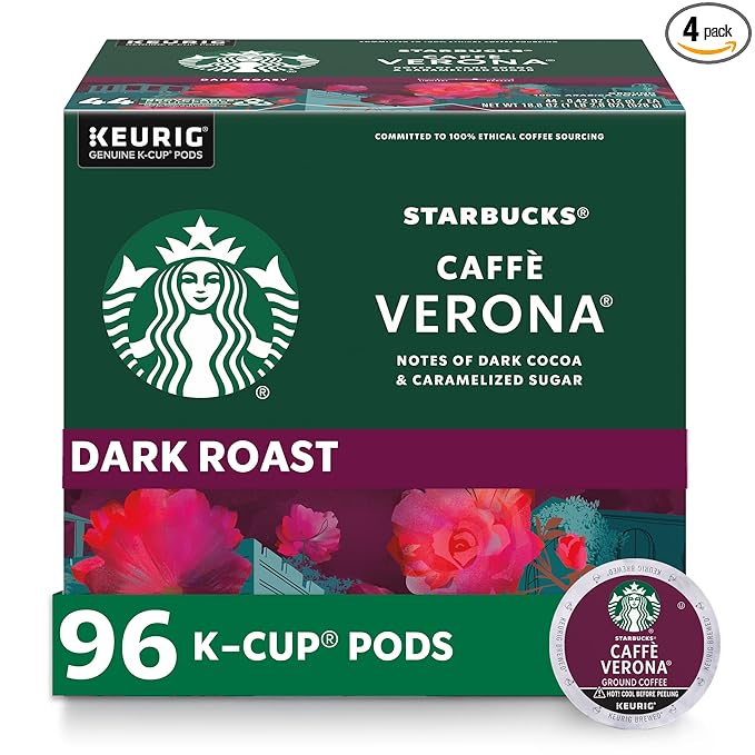 Starbucks K-Cup Coffee Pods, Dark Roast Hot or Iced Coffee, Caffè Verona, 96 Keurig Pods