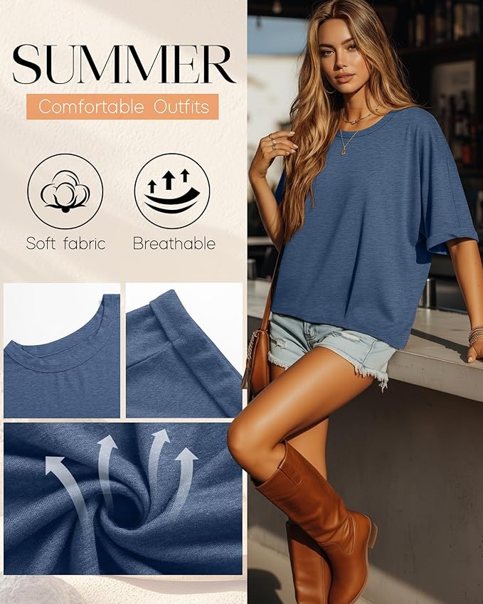 Riyiper 3 Pack Women's Oversized T-Shirt Half Sleeve Summer Tees Casual Loose Fit Crew Neck Basic Tops
