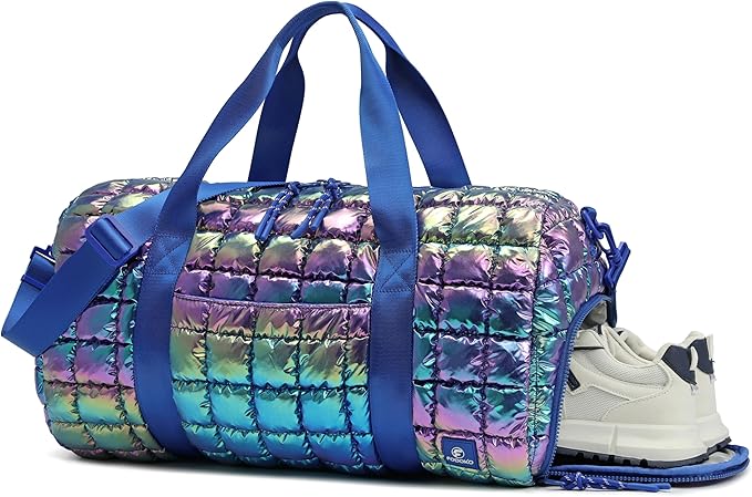 Quilted Duffel Bag for Women, Puffer Gym Duffle Bag with Shoe Compartment Lightweight Large Crossbody Sport Travel Bag Tote Nebula