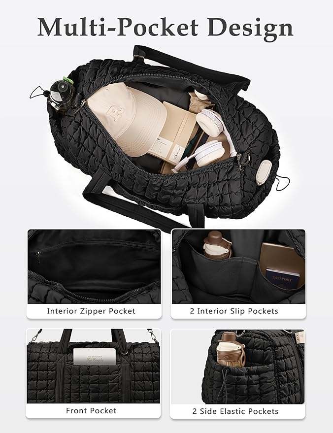 Quilted Travel Duffle Bag for Women with Toiletry Bag Weekender Bag Large Puffer Overnight Bags Soft Medium Puffy Duffel Bag Lightweight Carry on Gym Bagfor Trips Business Airplane