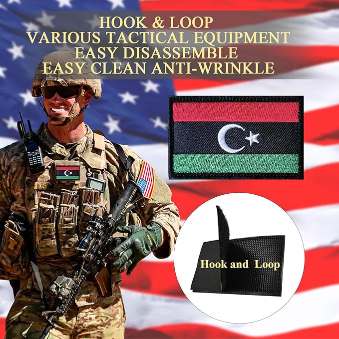 EmWoot 2PCS Libya Flag Patch Embroidered Morale Patch Military Tactical Patches Hook and Loop