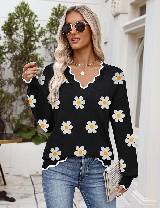 Zeagoo Women's 2026 Fall V Neck Sweater Casual Long Sleeve Lightweight Ribbed Knit Pullover Sweaters Dressy Casual Tops