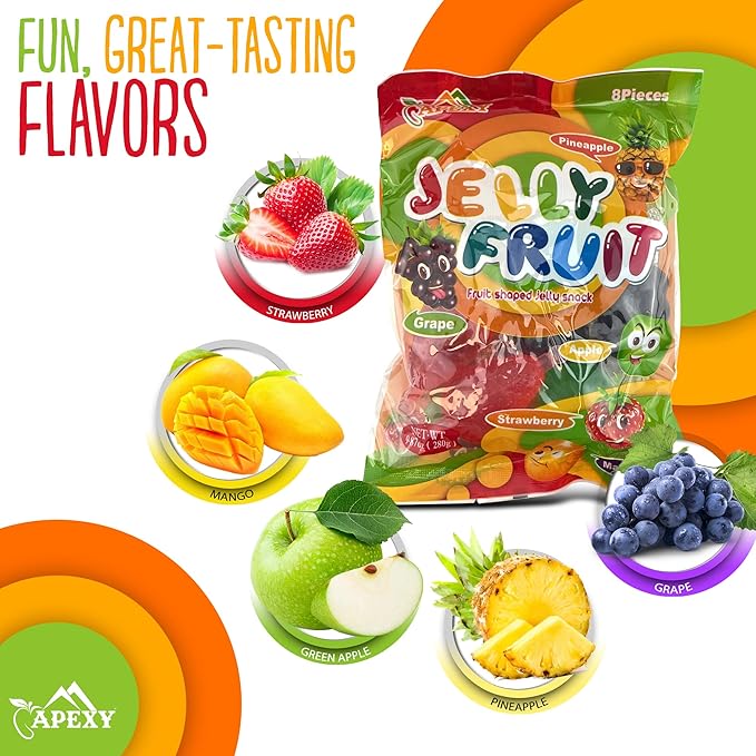 Apexy Jelly Fruit Candy – Assorted Fruit Flavors, Juicy Chewy Gel Snacks, Kids & Adults Party Favors, Fun Treats for Goodie Bags & Events 9.87oz (9.87oz Pack of 2)