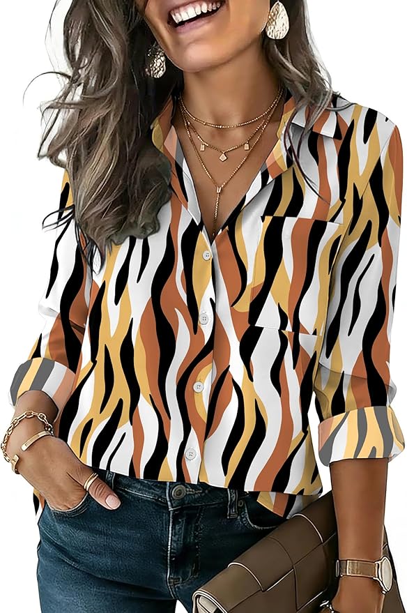 HOTOUCH Button Down Shirts for Women Long Sleeve Blouse Dressy Casual Business Work Tops with Pocket