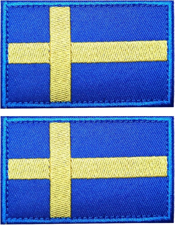 EmWoot 2PCS Sweden Flag Patch Embroidered Morale Patch Military Tactical Patches Hook and Loop