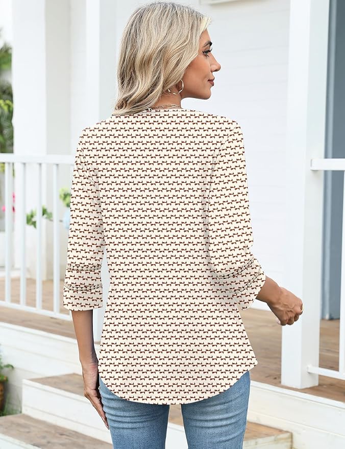 Ivicoer 3/4 Length Sleeve Womens Tops V Neck Lace Embroidered Summer Blouses Loose Fit Tunic Dressy Casual