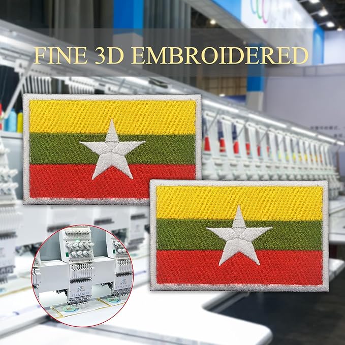 EmWoot 2PCS Myanmar Flag Patch Embroidered Morale Patch Military Tactical Patches Hook and Loop