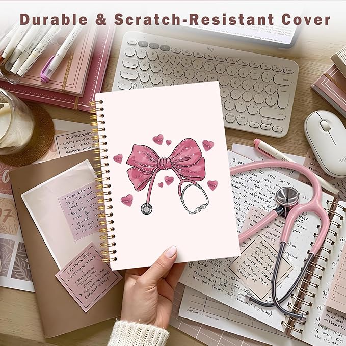 Lacama Nurse Gifts for Women, Pink Bow Nurse Notebook Journal, Nurses Week Gifts, Nurse Appreciation Gift, Nursing Student Graduation Gifts, Coquette Stuff Stethoscope Notebook, School Office Supplies
