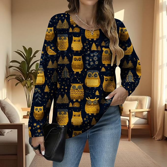 LIZALIG Women's Fall Christmas Snowman Sweater Long Sleeve Crewneck Pullover Festive Holiday Winter Outfit for Parties