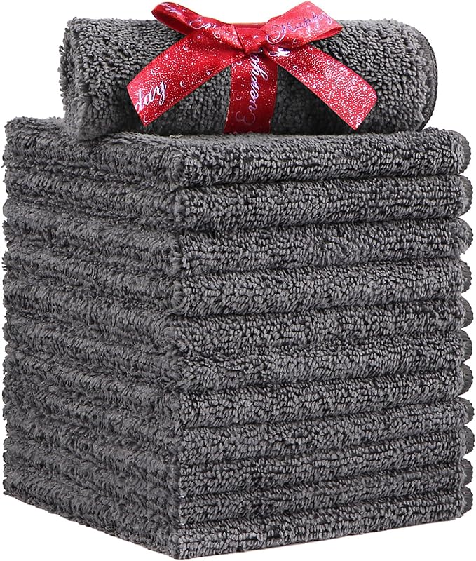 HOMEXCEL Microfiber Washcloths 12 Pack, Highly Absorbent and Soft Face Towel, Multi-Purpose Grey Wash Cloths for Bathroom, Hotel, Spa, Gym, and Kitchen, 12x12 Inch