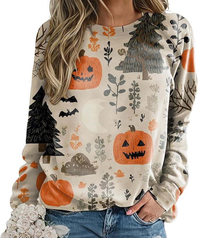 domirica Halloween Sweatshirt For Women Long Sleeve Crew Neck Sweatshirts Fall Halloween Costumes For Holiday Party 2025