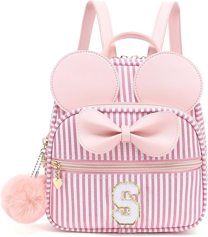 PRLINJSK Initial Mini Backpack for Girls Trendy Stuff Birthday Gift, Small Personalized Mouse Purse for Toddler Kids