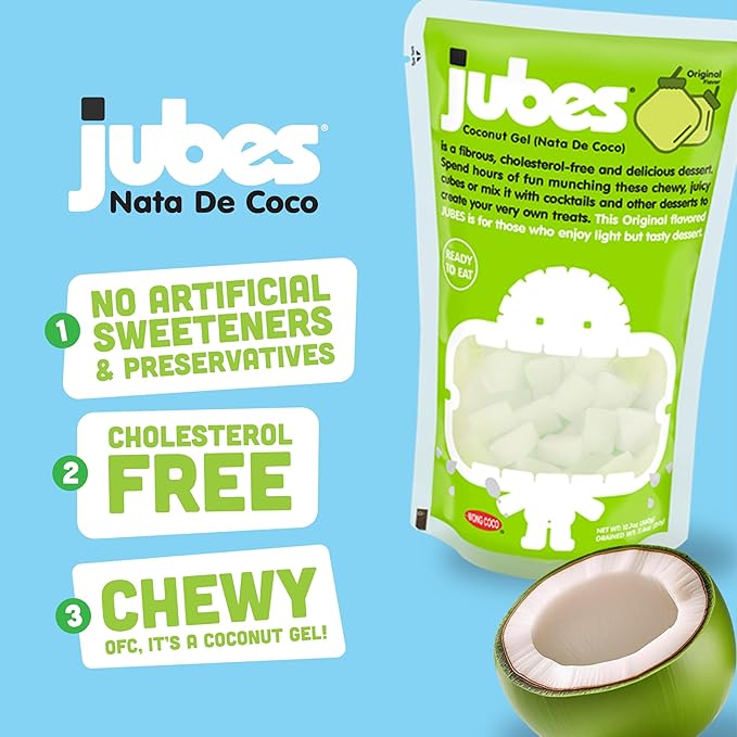 Jubes Grape Nata De Coco Jelly Cubes (12.7 oz, Pack of 6) - Grape Coconut Jelly Cubes for Sago - Coconut Gel in Syrup Toppings for Fruit Tea, Boba, Bubble Tea, Drinks, Desserts Yogurt, Ice Cream, Beverage