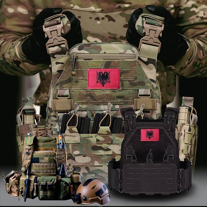 EmWoot 2PCS Albania Flag Patch Embroidered Morale Patch Military Tactical Patches Hook and Loop