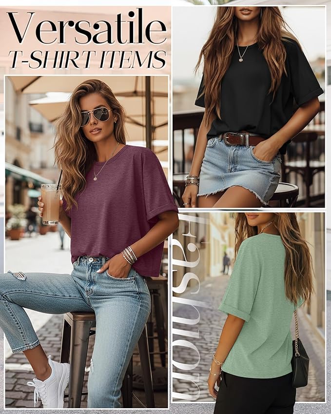 Riyiper 3 Pack Women's Oversized T-Shirt Half Sleeve Summer Tees Casual Loose Fit Crew Neck Basic Tops