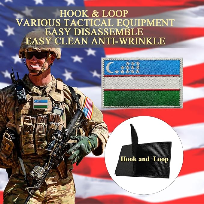 EmWoot 2PCS Uzbekistan Flag Patch Embroidered Morale Patch Military Tactical Patches Hook and Loop