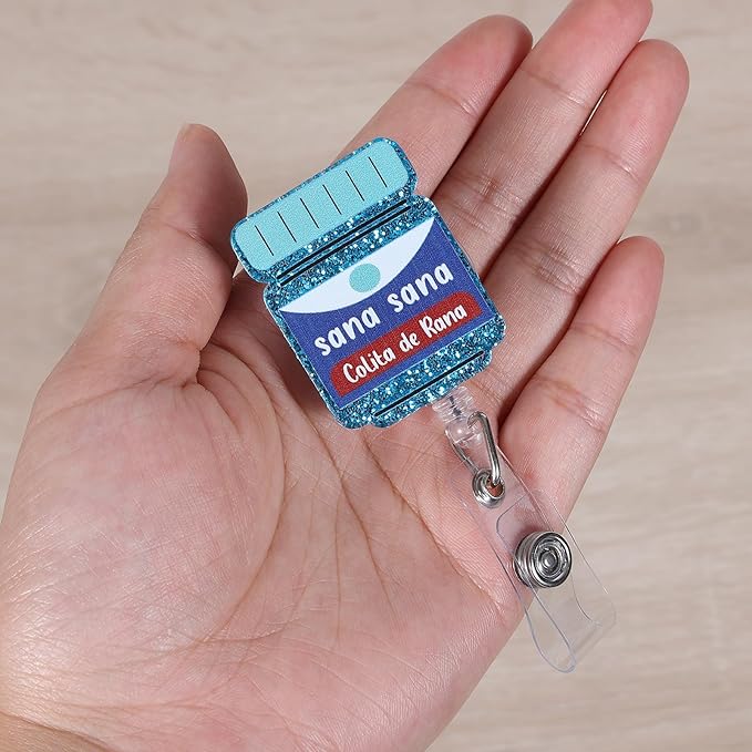 Funny Nurse Badge Reel, Sana Sana Colita De Rana Fun Badge Holder with Retractable Clip, Pediatric Badge Buddy, Nursing Student RN LPN CNA MA Medical Worker Doctor ID Name Work Badge Clip Accessories