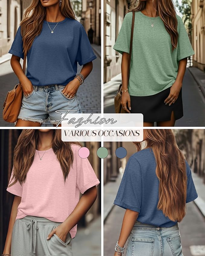 Riyiper 3 Pack Women's Oversized T-Shirt Half Sleeve Summer Tees Casual Loose Fit Crew Neck Basic Tops