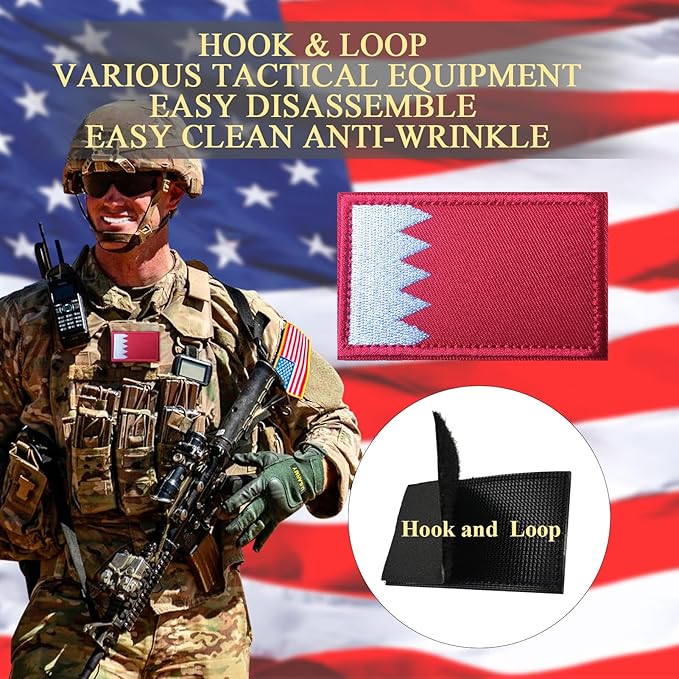 EmWoot 2PCS Bahrain Flag Patch Embroidered Morale Patch Military Tactical Patches Hook and Loop