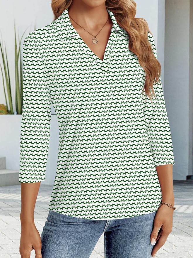 3/4 Length Sleeve Womens Tops Dressy Casual V Neck Polo Shirts Business Work Blouses 2025 Trendy Tunic Top